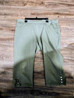Olive Green Crop Pants with Button Hem